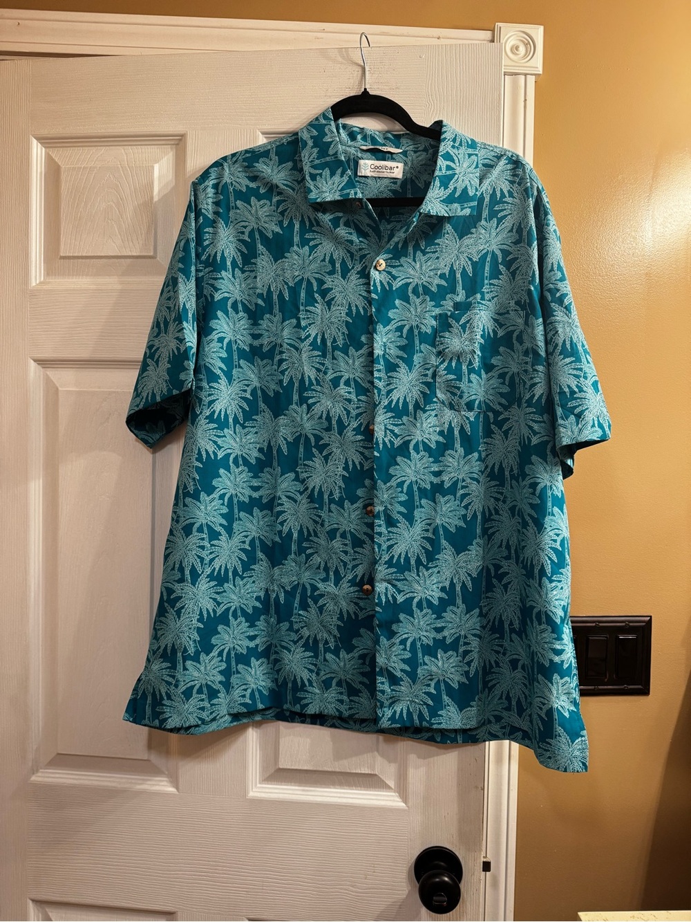 Coolibar Men's Teal Palm-Print Short Sleeve Button-Down Shirt